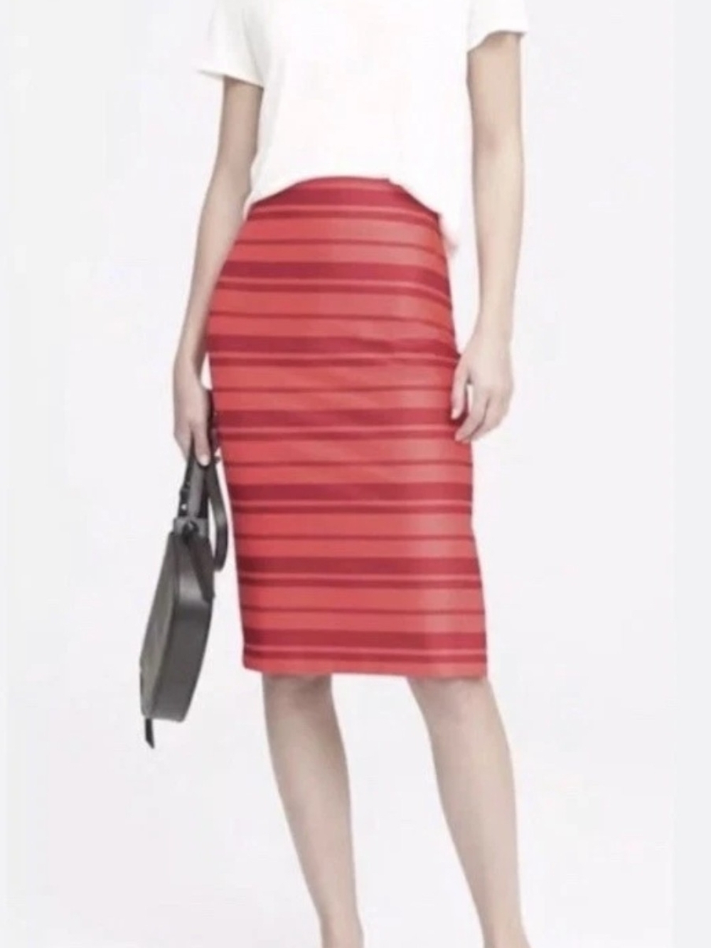 Banana Repiblic Women's Red 2 Tone Striped Midi Pencil Skirt Size 2